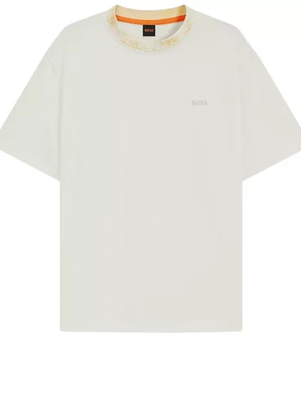 HUGO BOSS Men's Cream Short-Sleeve Tee with Orange Trim size large worn
